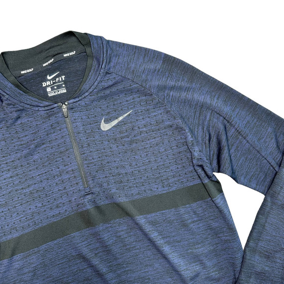 NIKE GOLF Mens Medium Navy Blue Black Long Sleeve Seamless Half Zip Pullover - Picture 6 of 7